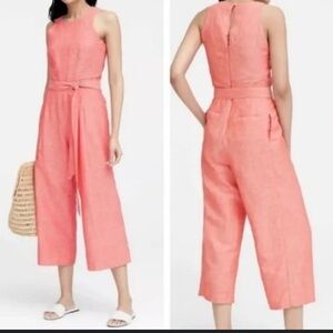 Banana Republic Linen Cotton Cropped Jumpsuit Women’s Sz 4 Coral Orange Resort